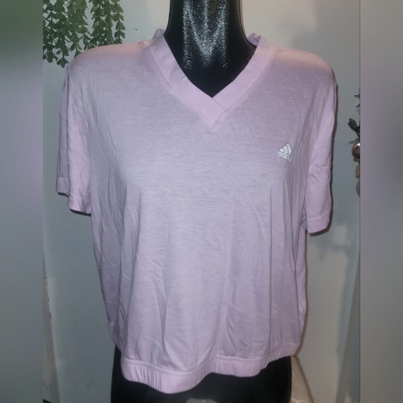 Adidas Pink Cropped V Neck T Shirt XL - Picture 1 of 4